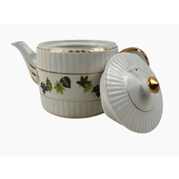 Wood And Sons Teapot English Ironstone Gold Trim Leaf Design Alpine White - Picture 10 of 10